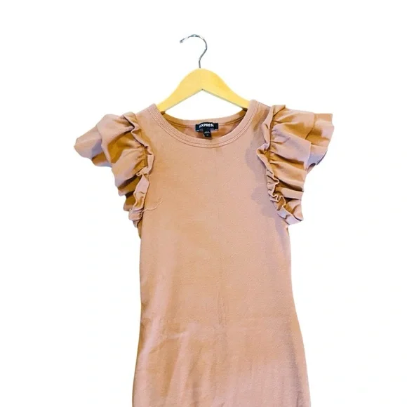 Express Tannish Pink Midi Dress with Ruffle Sleeves - Picture 3 of 5